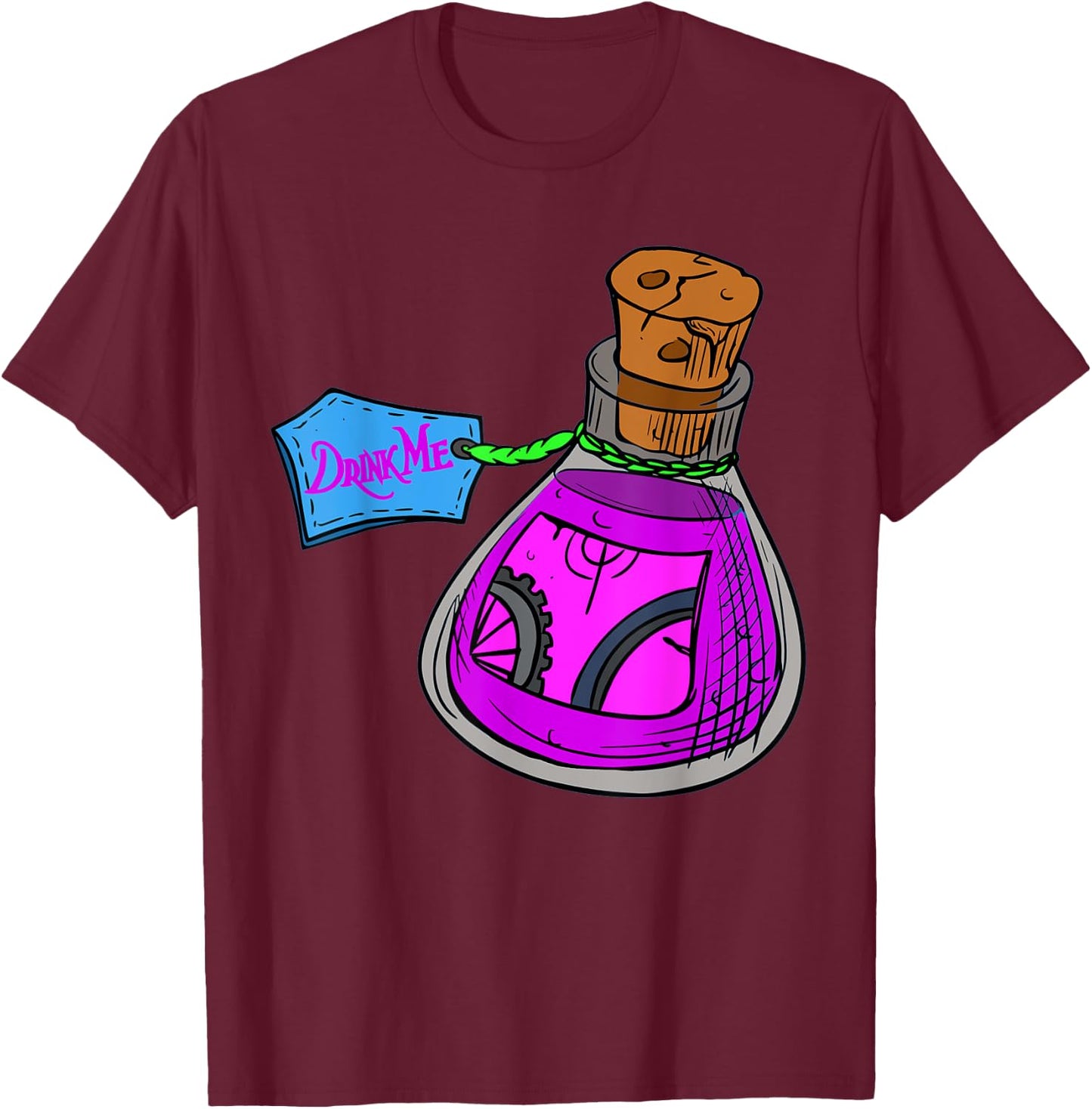 Alice in Wonderland Drink Me Bottle T-Shirt - T-Shirt | Maroon