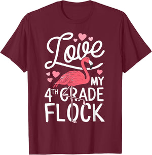 Love My 4th Grade Flock Flamingo Teacher Elementary Gift T-Shirt - T-Shirt | Maroon