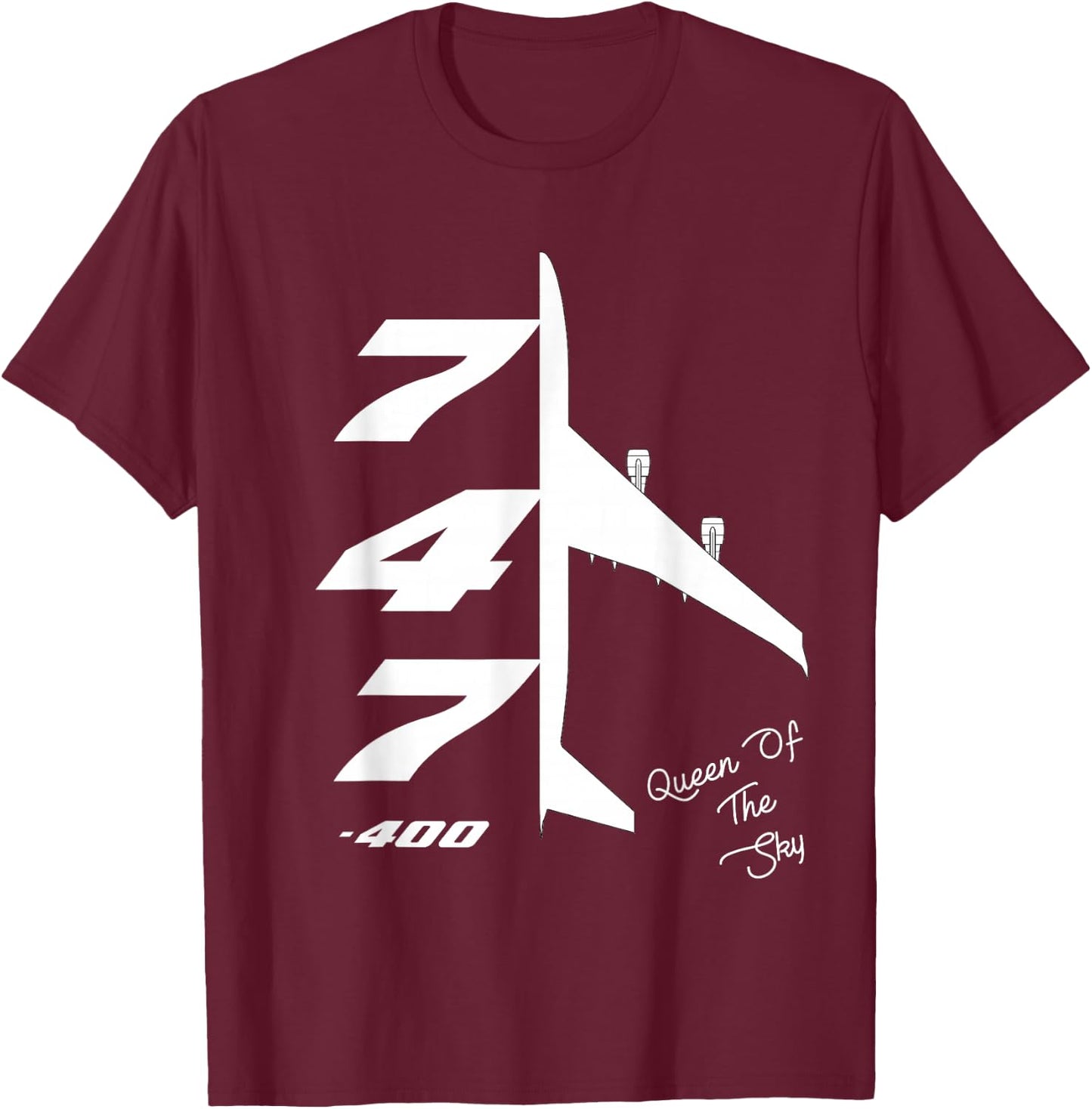 B747-400 Queen Of The Sky Jumbo Jet Airliner B744 Aircraft T-Shirt - T-Shirt | Maroon