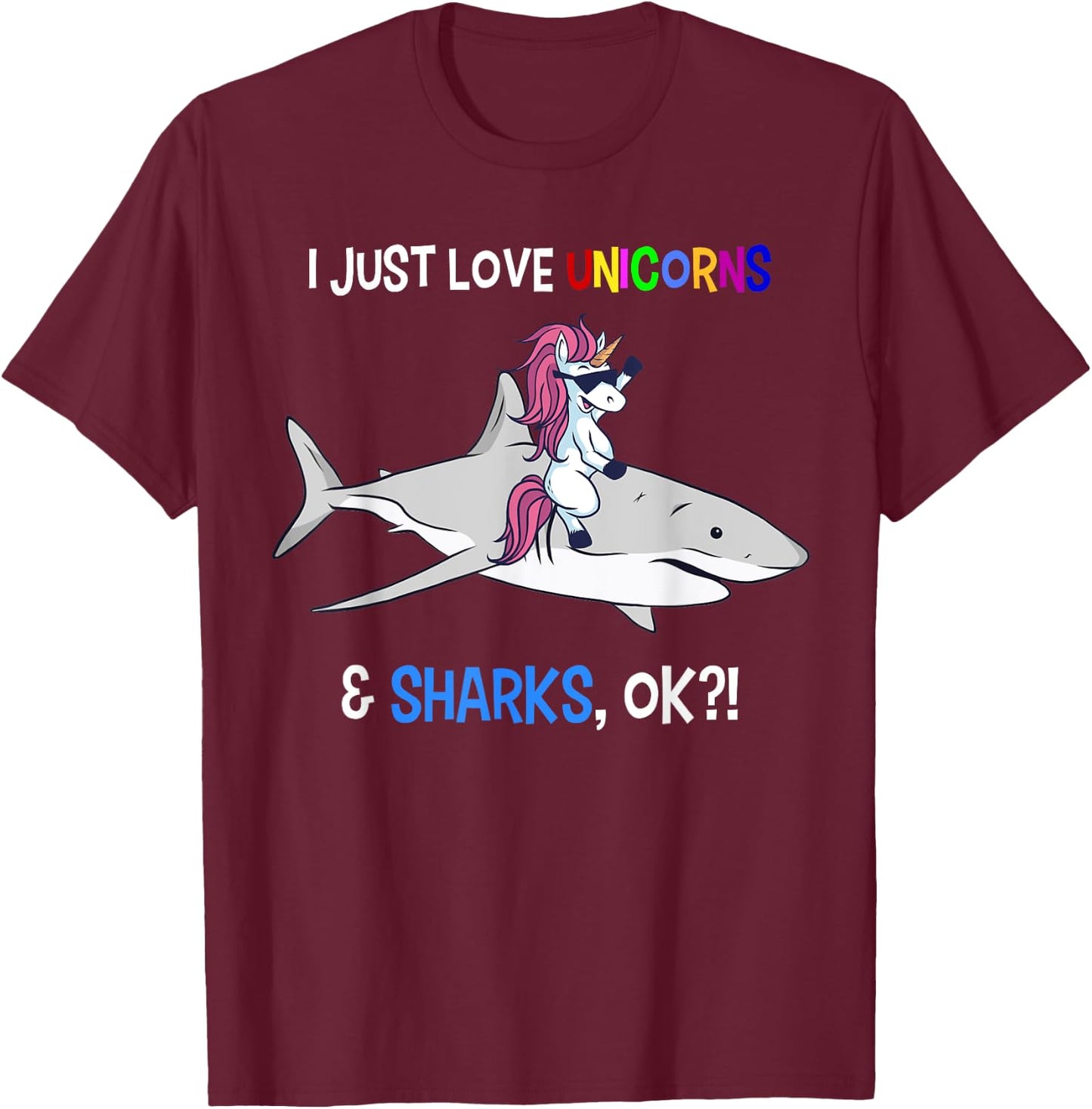 Unicorn Shark Shirt Funny Shark Unicorn Lover Gift T-Shirt - T-Shirt | Maroon