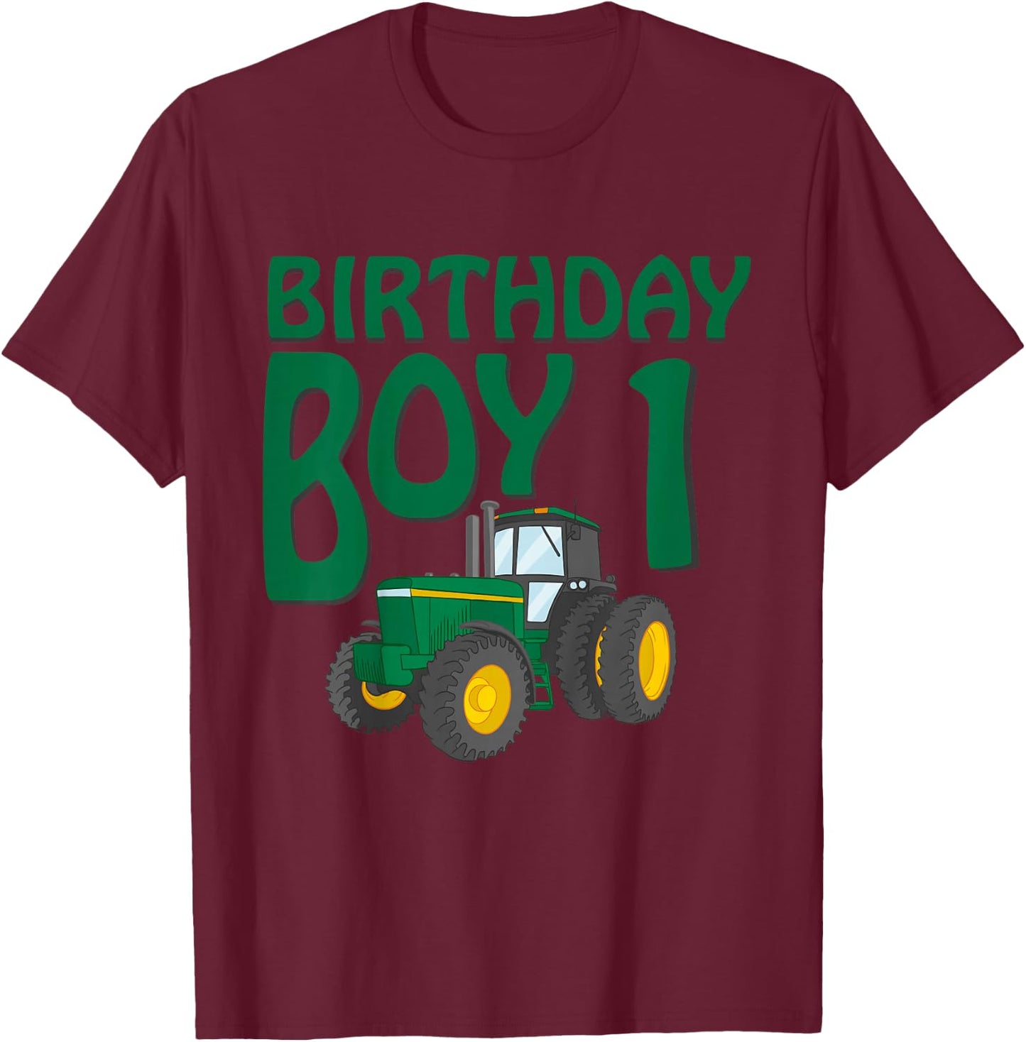1st Birthday Green Farm Tractor | One 1 Year Old T-Shirt - T-Shirt | Maroon