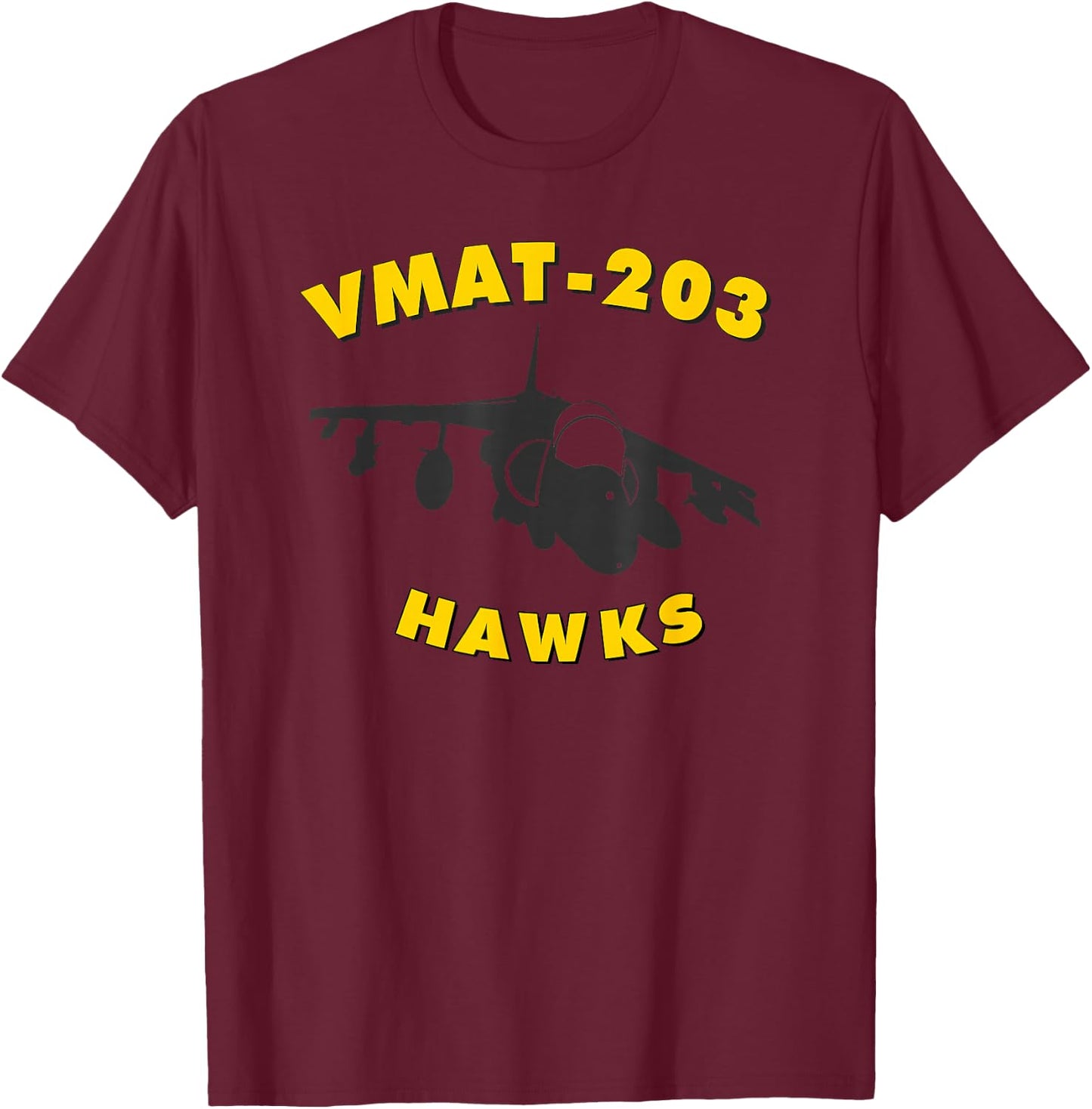 VMAT-203 Hawks AV8B Harrier Attack Training Squadron T-Shirt - T-Shirt | Maroon