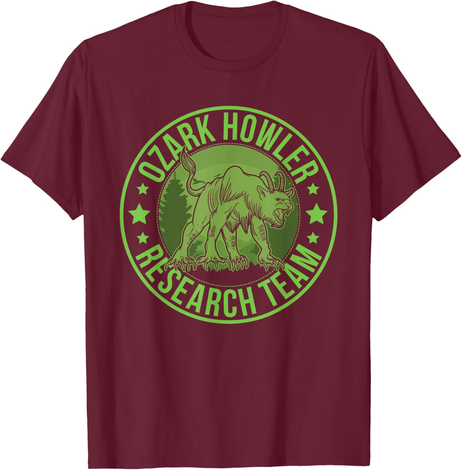 Ozark Howler Hide & Seek Research Team Champion Cryptid T-Shirt - T-Shirt | Maroon