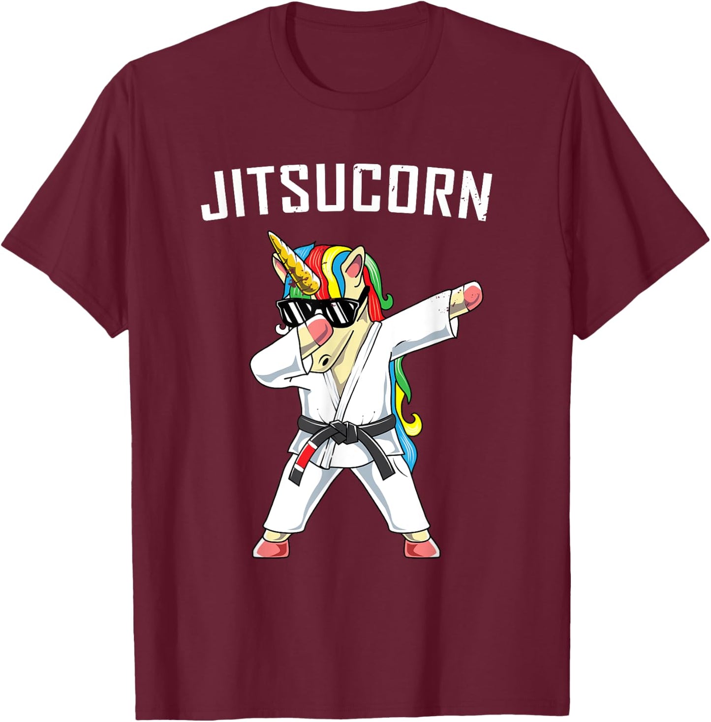 Jiu Jitsu Dabbing Unicorn T Shirt | Jitsucorn Funny Gift T-Shirt - T-Shirt | Maroon