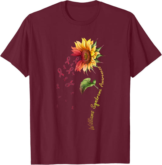 Williams Syndrome Awareness Sunflower Shirt T-Shirt - T-Shirt | Maroon