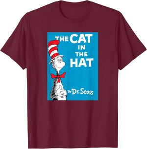 Dr. Seuss The Cat in the Hat Book Cover T-Shirt - T-Shirt | Maroon