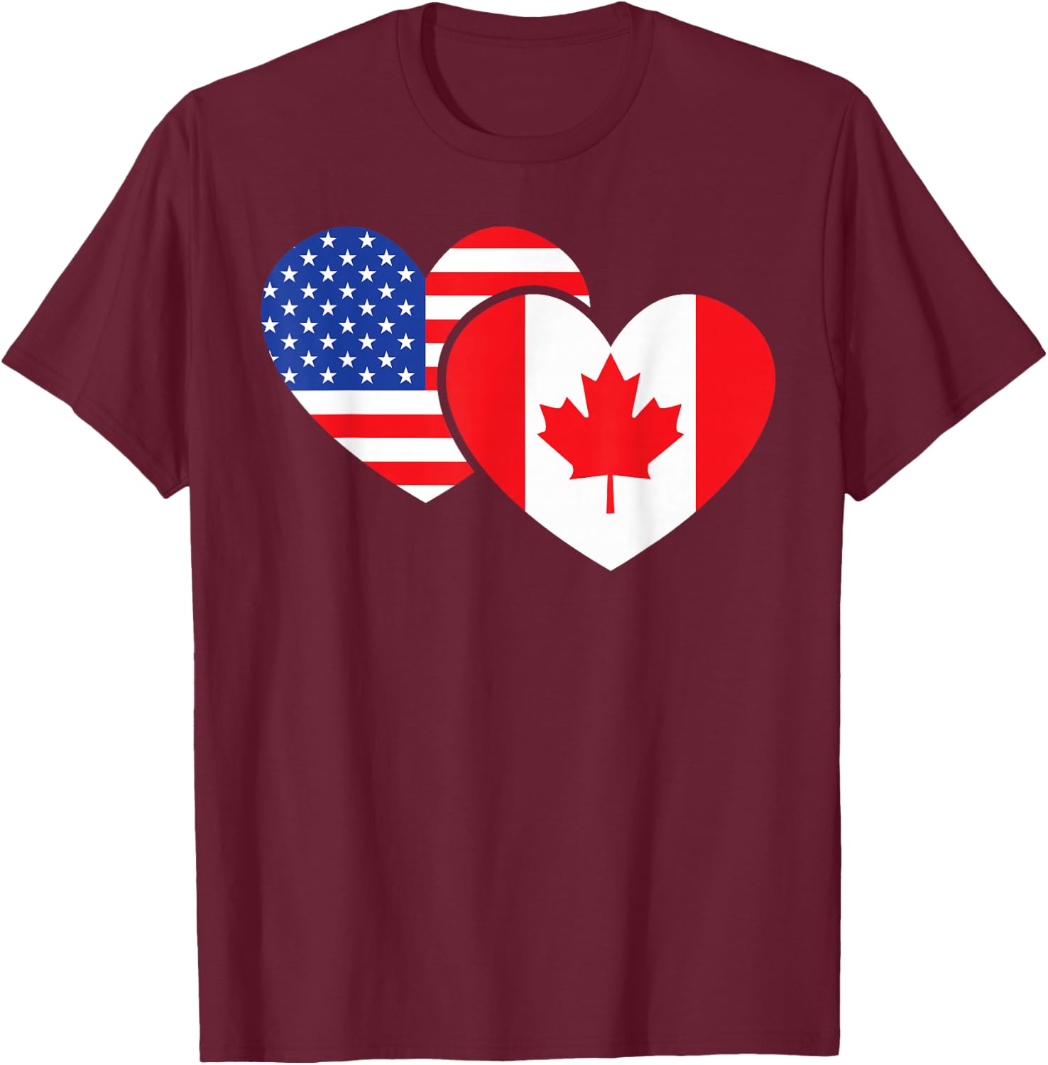 Friendship I Love Canada American Heart Cool T-Shirt - T-Shirt | Maroon