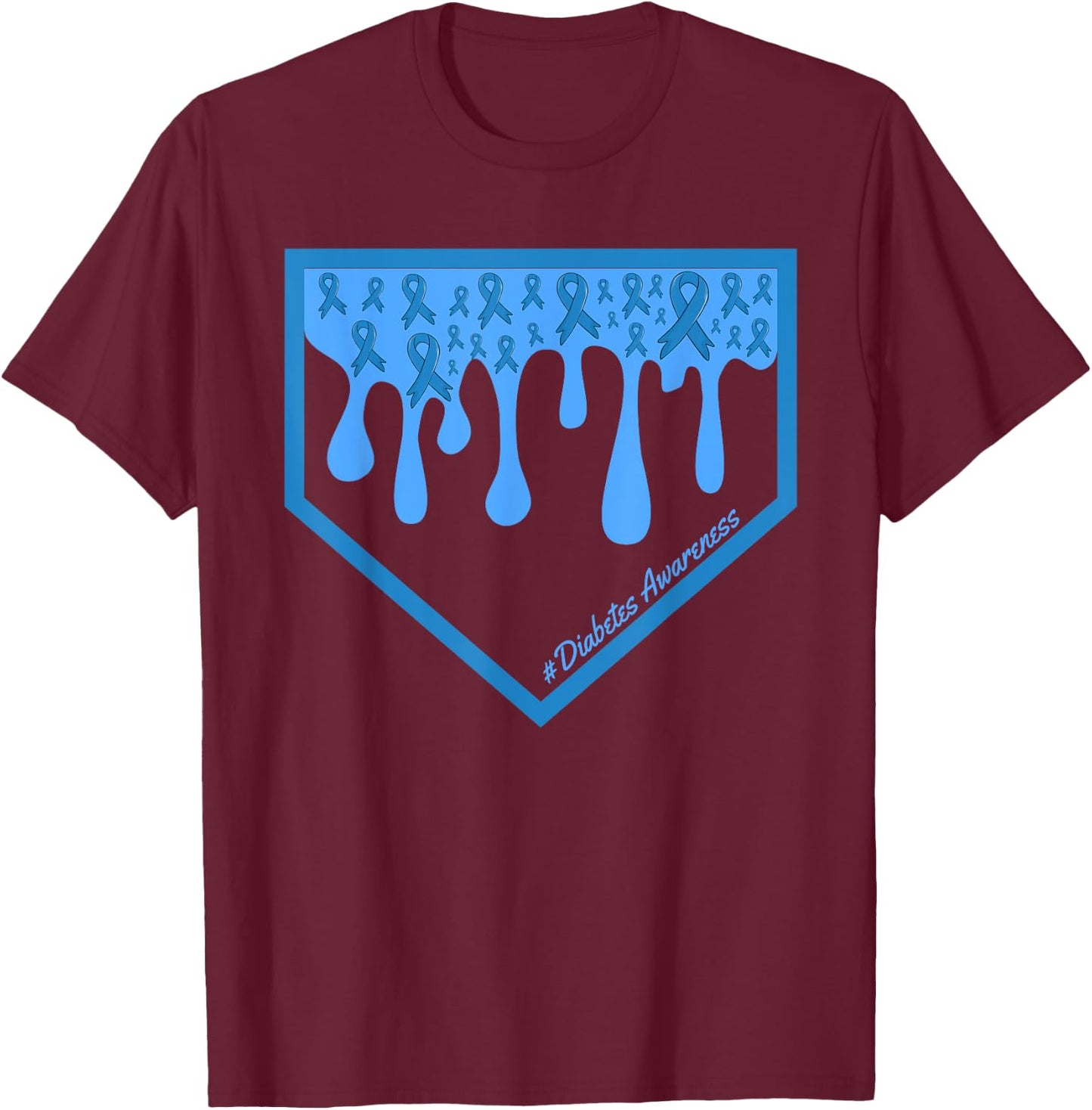 Baseball Home Plate Drip Diabetes Awareness Blue Baseball T-Shirt - T-Shirt | Maroon