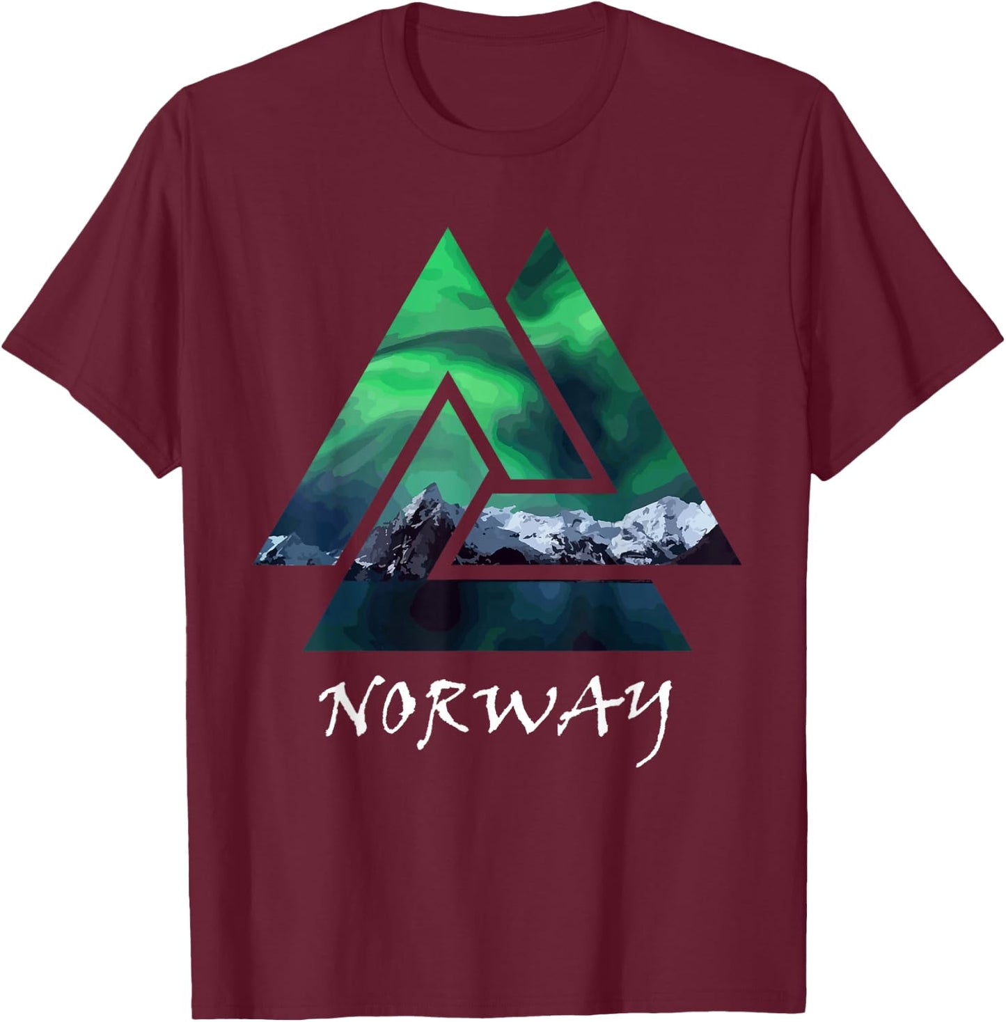 Norway Northern Lights Geometric T-Shirt - T-Shirt | Maroon