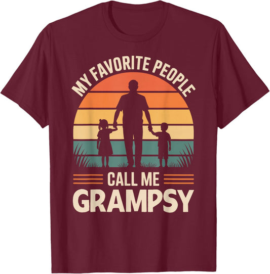 My Favorite People Call Me Grampsy Retro Sunset T-Shirt - T-Shirt | Maroon