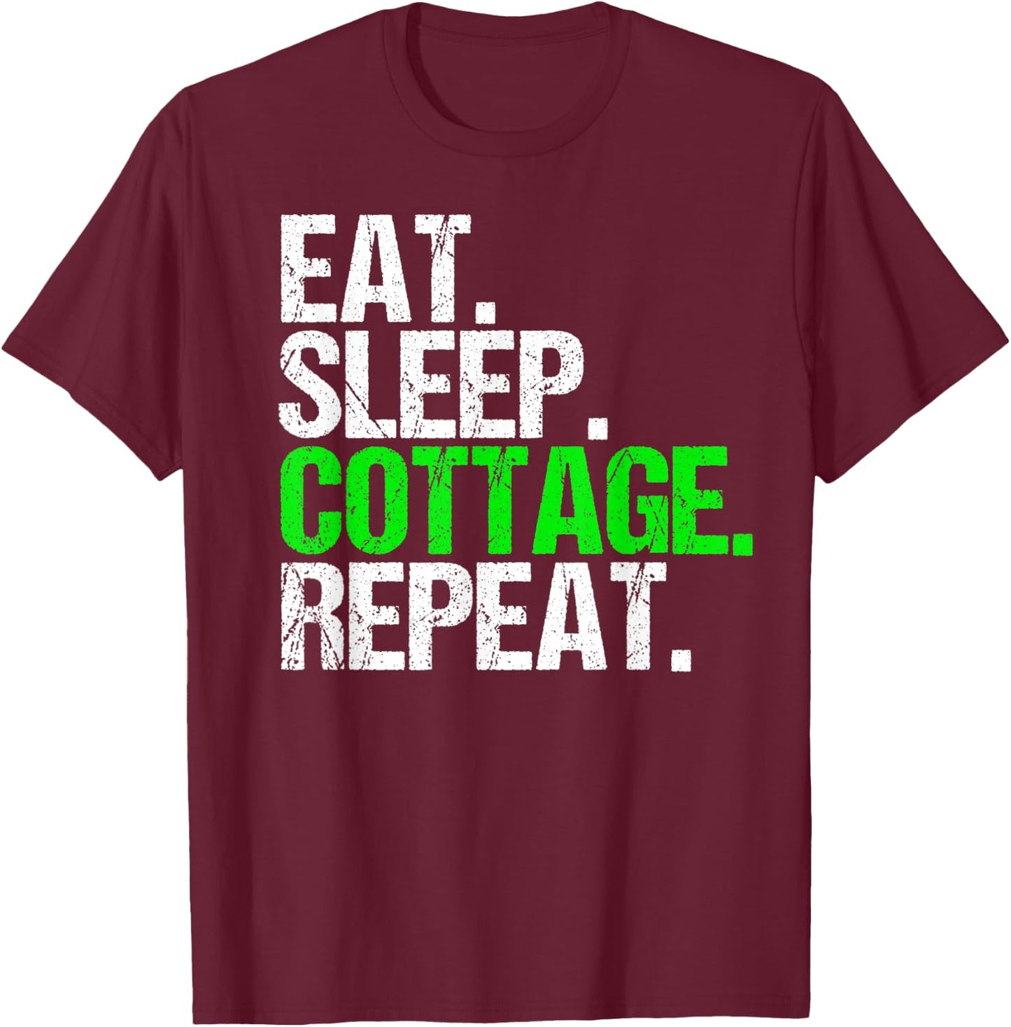 Vintage Eat Sleep Cottage Repeat Funny T-Shirt - T-Shirt | Maroon