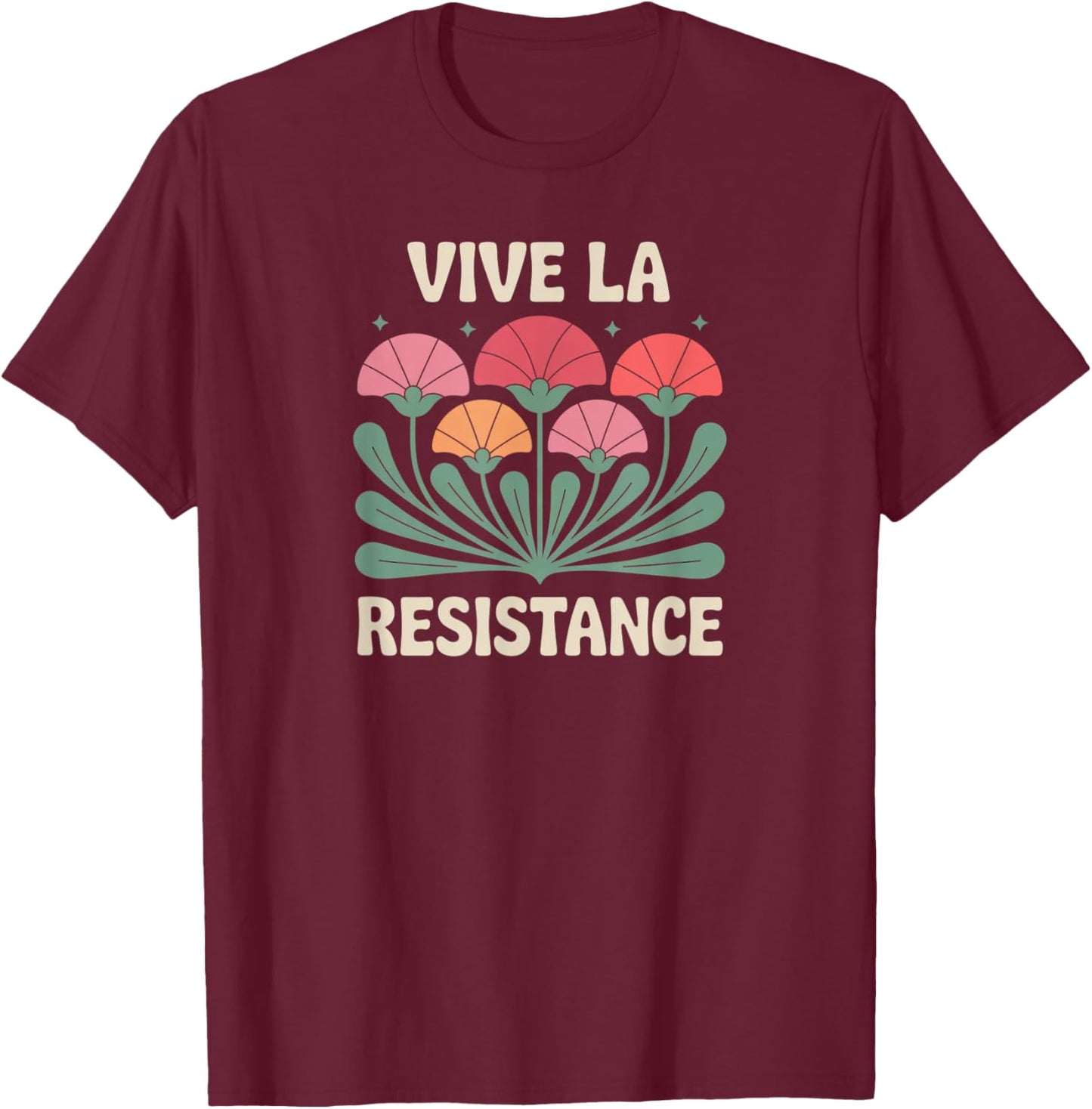 Vive La Resistance Feminist Retro Vintage T-Shirt - T-Shirt | Maroon