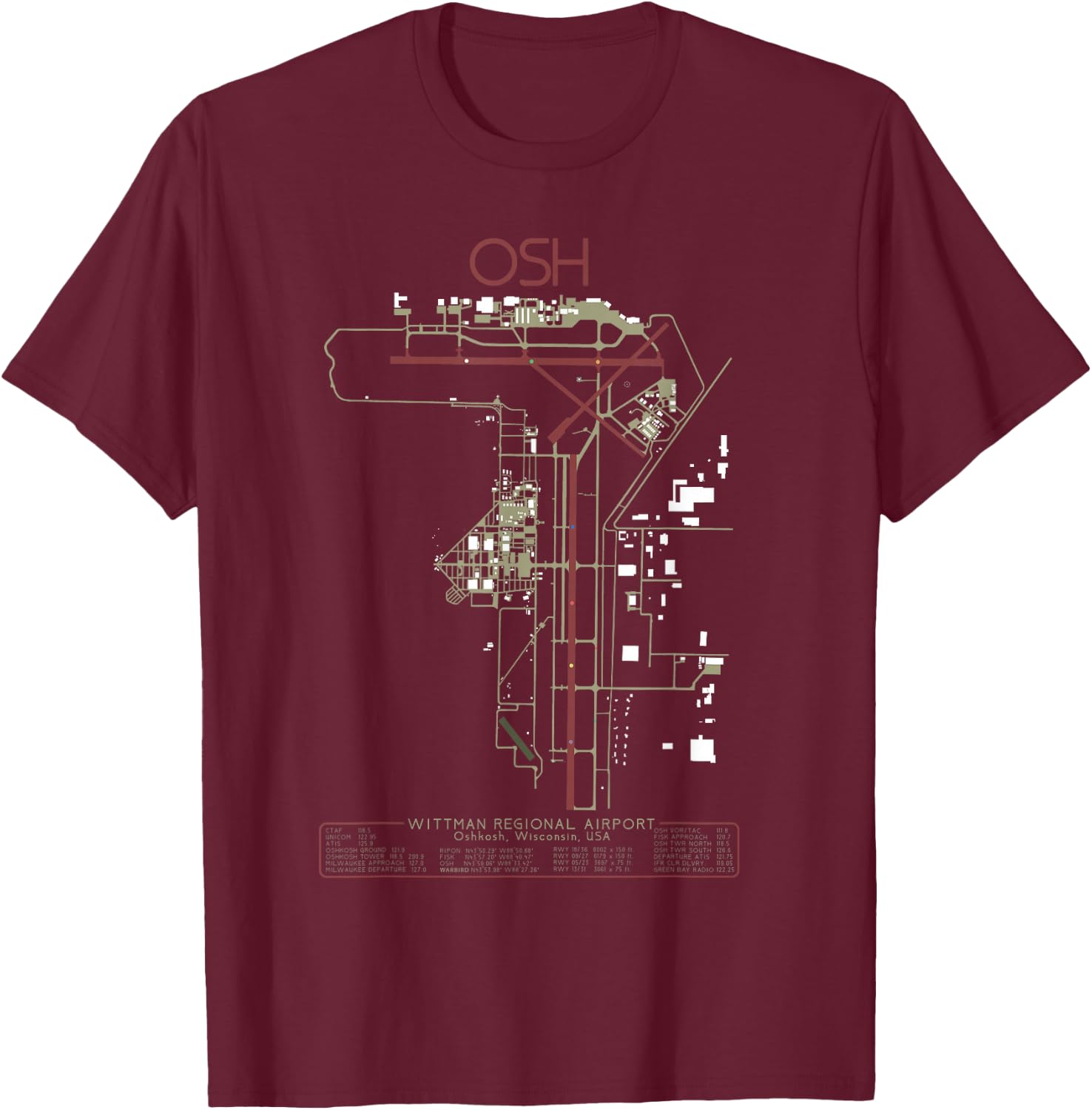 KOSH Wittman Regional Airport Oshkosh WI. Art T-Shirt - T-Shirt | Maroon