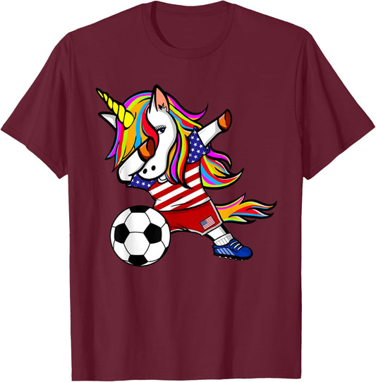 Dabbing Unicorn United States Football American Flag Soccer T-Shirt - T-Shirt | Maroon