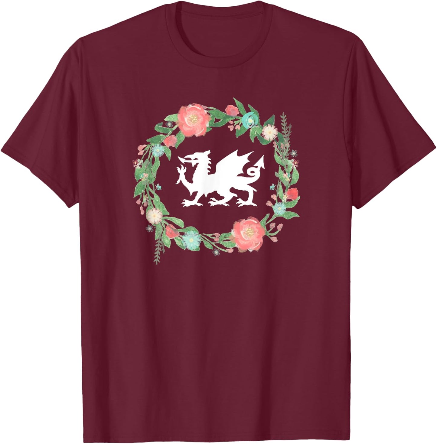 Floral Welsh Dragon - I Love Wales Cymru top T-Shirt - T-Shirt | Maroon