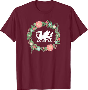 Floral Welsh Dragon - I Love Wales Cymru top T-Shirt - T-Shirt | Maroon
