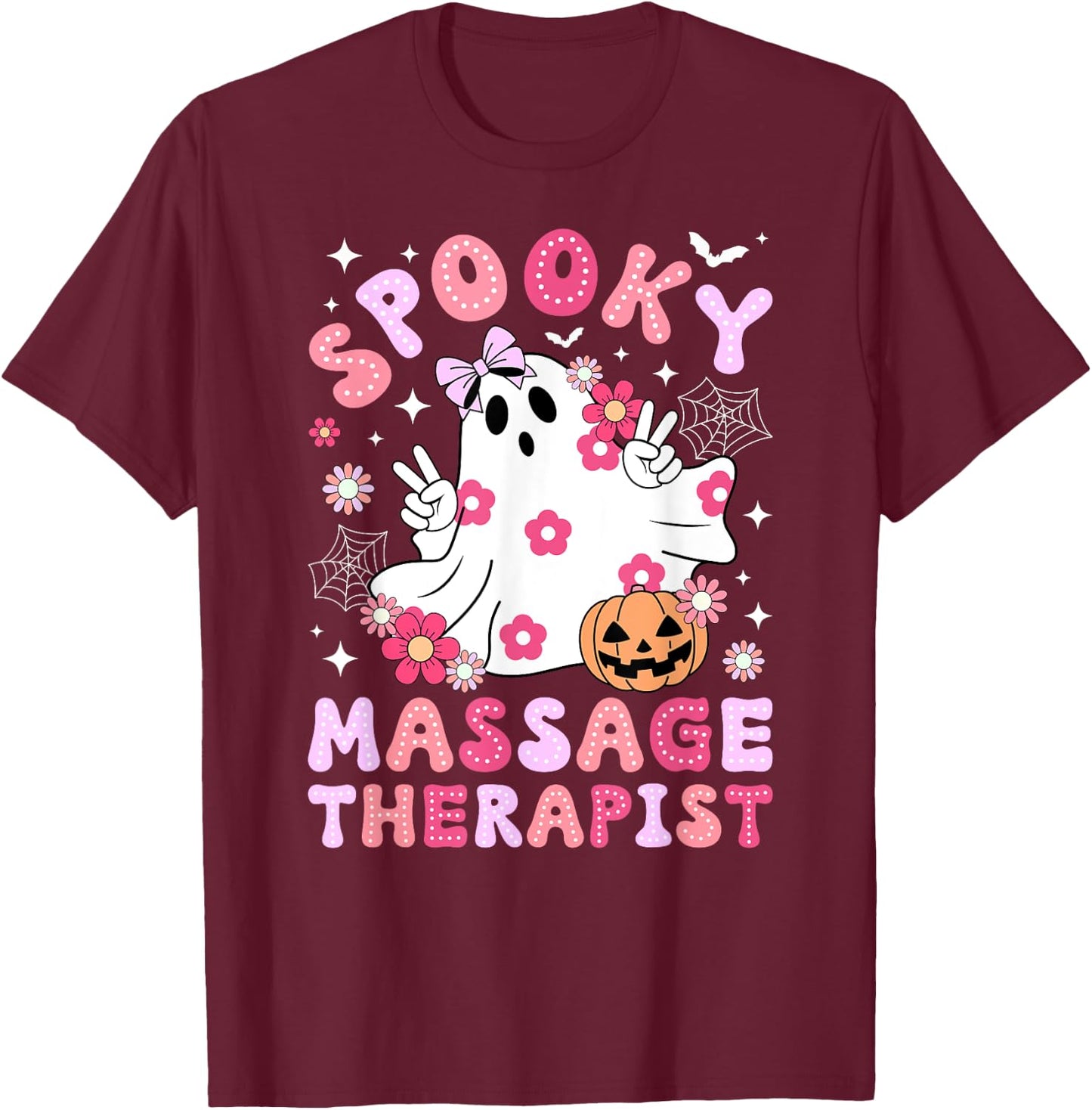 Spooky Massage Therapist Halloween Massage Therapy Groovy T-Shirt - T-Shirt | Maroon