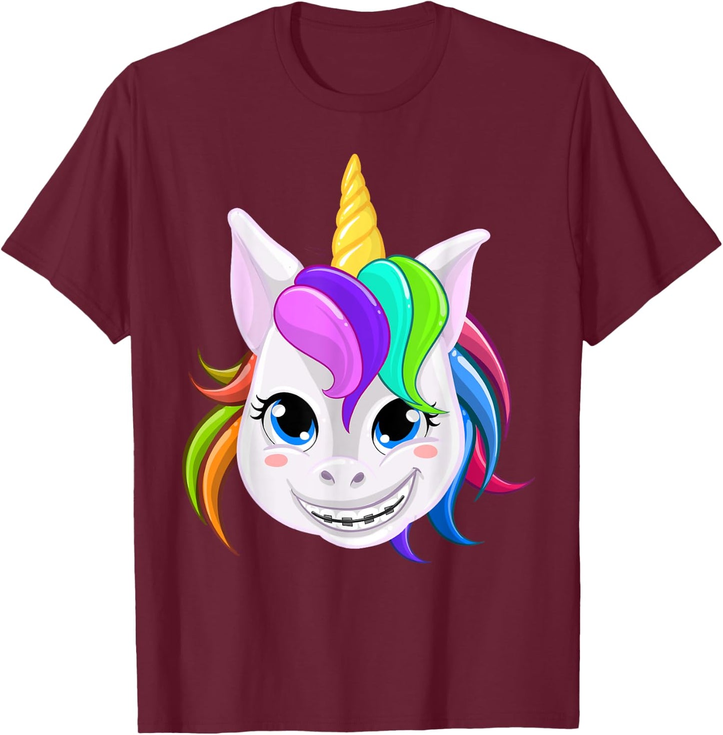 Cool Unicorn With Dental Braces Funny Horn Horse Smile Gift T-Shirt - T-Shirt | Maroon