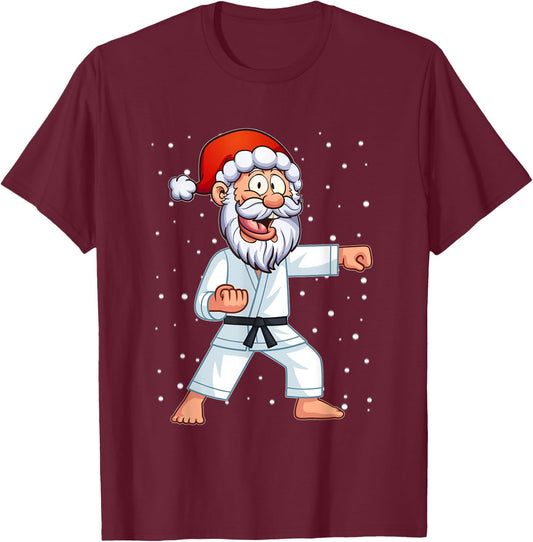 Funny Santa Hat Christmas Karate Kids Shirt For Boys T-Shirt - T-Shirt | Maroon
