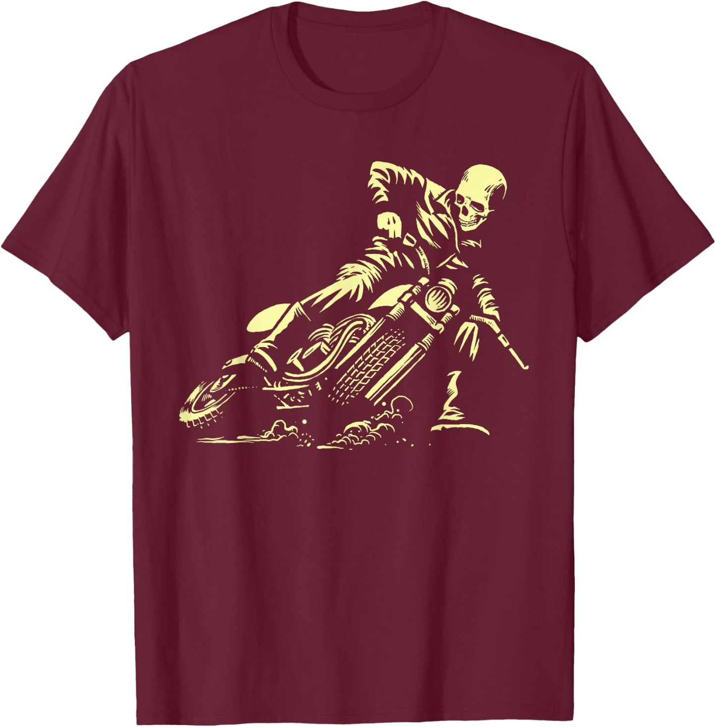 Cafe Racer - Ghost Drift Rider - Vintage Motorcycle T-Shirt - T-Shirt | Maroon