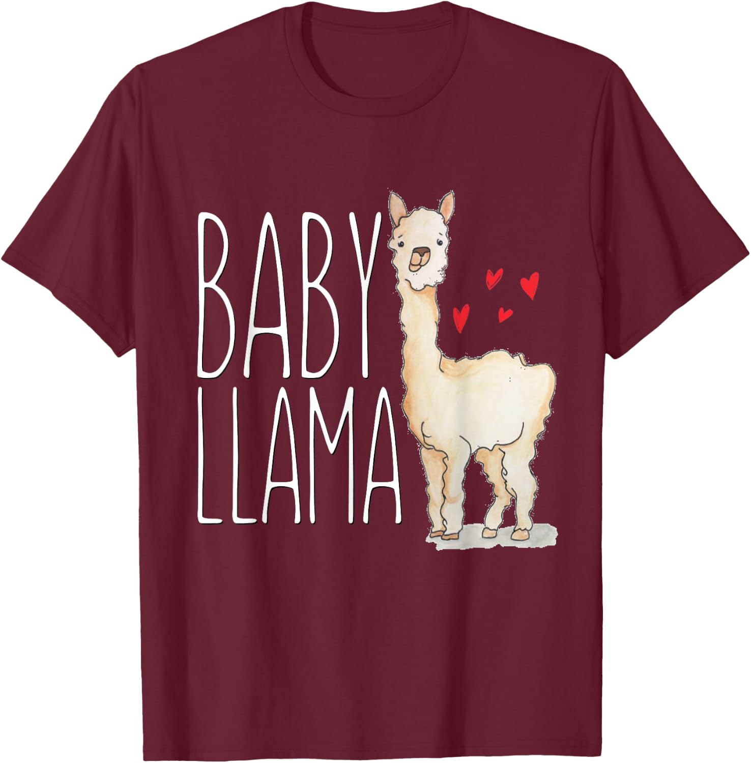 Baby Llama Funny Matching Family Tribe Hearts T-Shirt - T-Shirt | Maroon