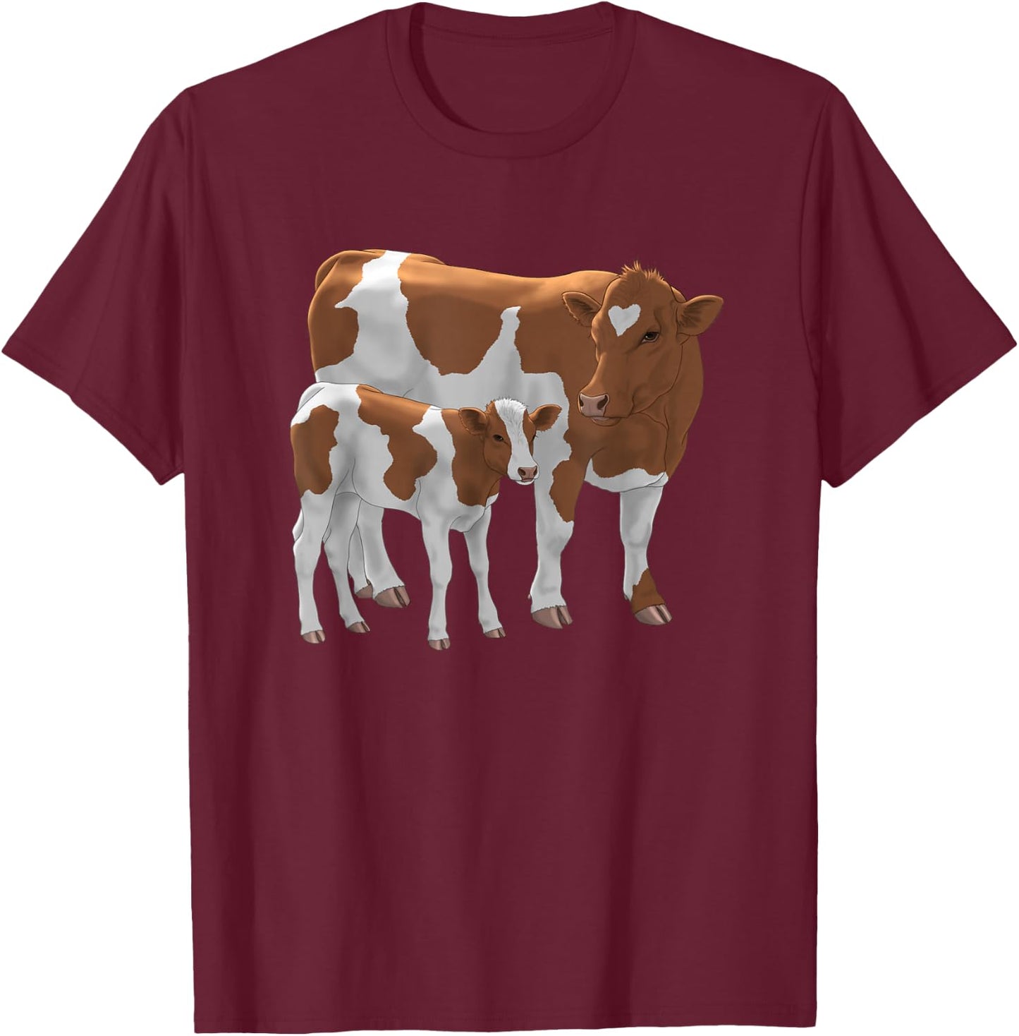 Brown & White Guernsey Cow & Cute Calf Cattle Farmer Gift T-Shirt - T-Shirt | Maroon