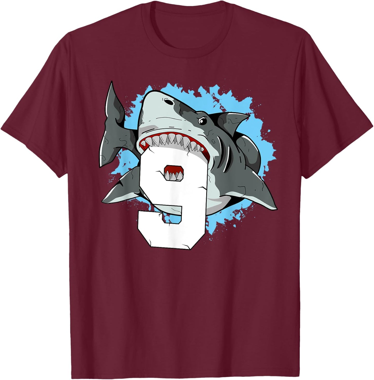 Shark 9th Birthday Boy 9 Nine Shark Theme Party T-Shirt - T-Shirt | Maroon