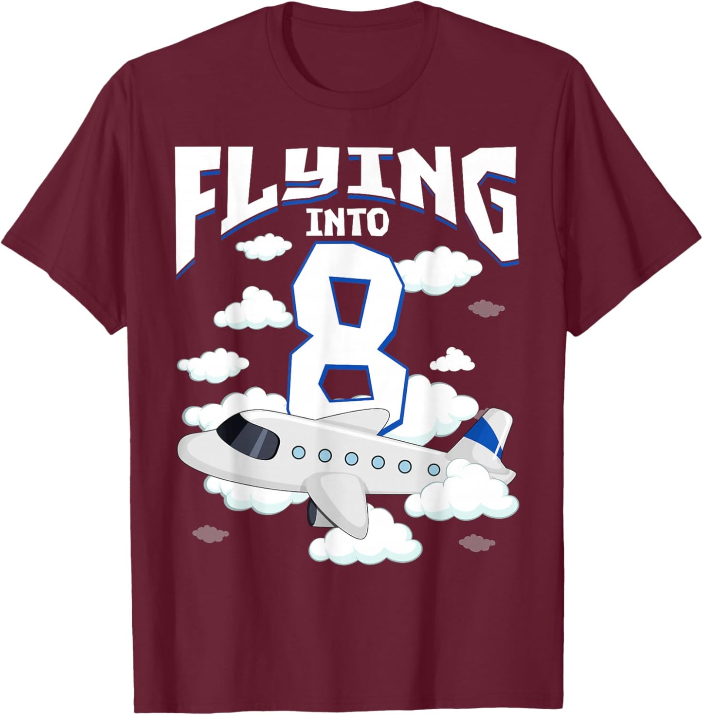 8th Airplane Birthday Party 8 Years Old Pilot Birthday Boys T-Shirt - T-Shirt | Maroon