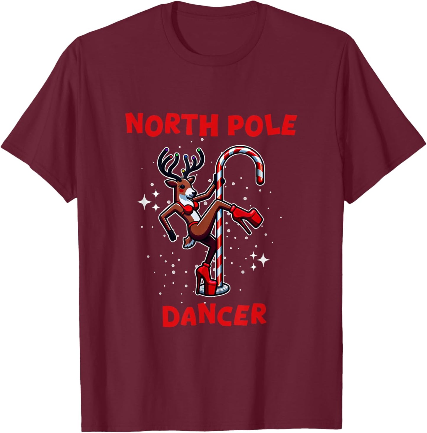 Santa's Naughty List Wear Adult Christmas Humorous Novelty Black Small Modern Humorous Letter Print Short Sleeve North Pole Dancer Reindeer Stripper Pole Funny Christmas T-Shirt - T-Shirt | Maroon