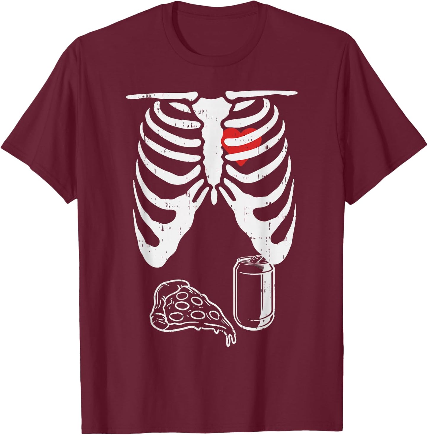 Halloween Pregnancy Skeleton Shirt Dad Husband Pizza Beer T-Shirt - T-Shirt | Maroon