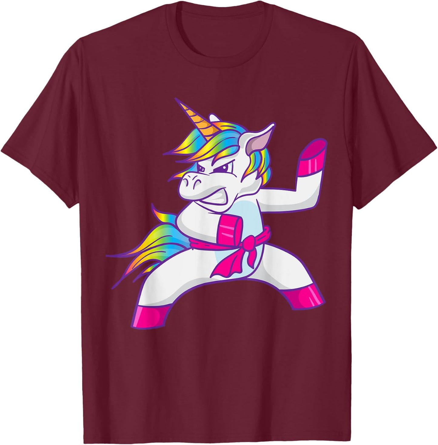 Ninja Unicorn Karate Taekwondo Kung Fu Fighting Unicorn T-Shirt - T-Shirt | Maroon