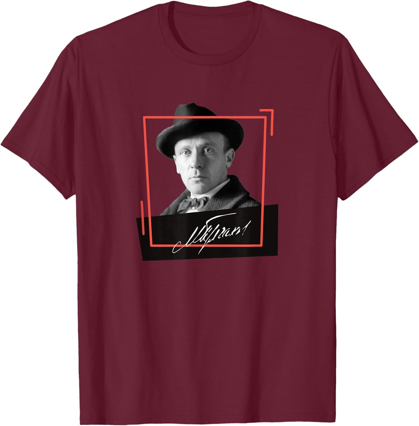 Russian Writer Mikhail Bulgakov With Signature T-Shirt - T-Shirt | Maroon