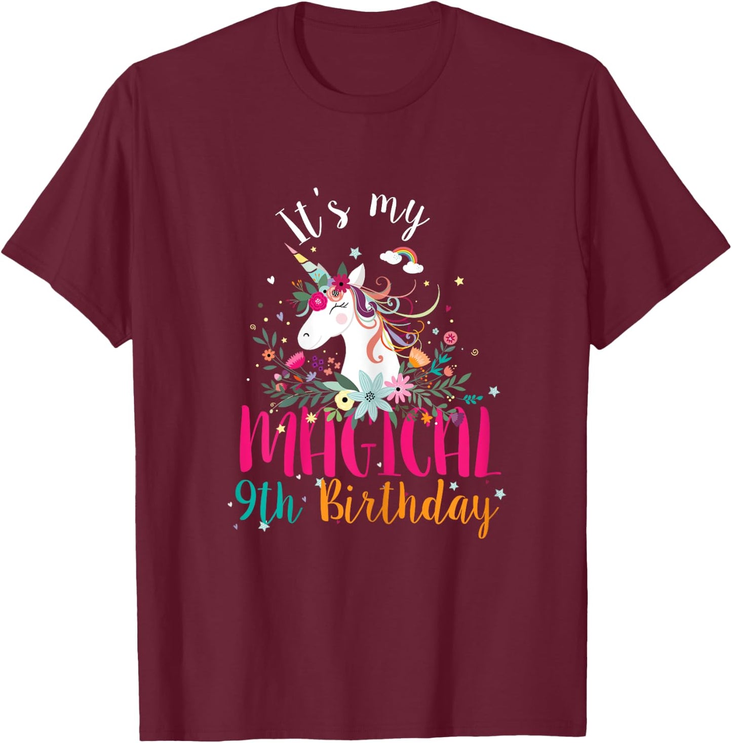 Its my 9th Birthday Unicorn Gifts 9 Years Old Birthday Girl T-Shirt - T-Shirt | Maroon