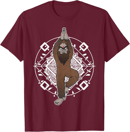 Bigfoot Sasquatch Yeti Yoga Meditation Funny Gift T-Shirt - T-Shirt | Maroon