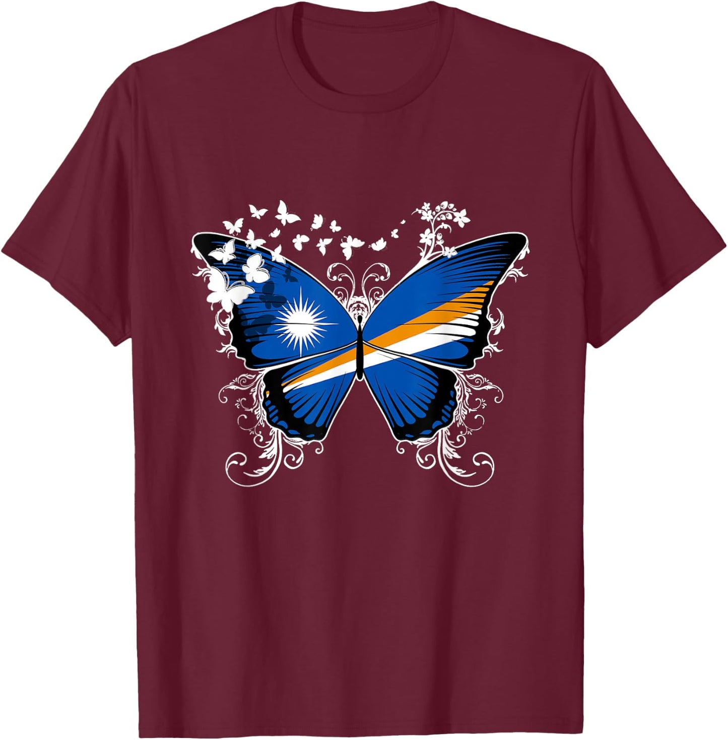 Marshall Islands Flag Shirt Butterfly Graphic T Shirt T-Shirt - T-Shirt | Maroon