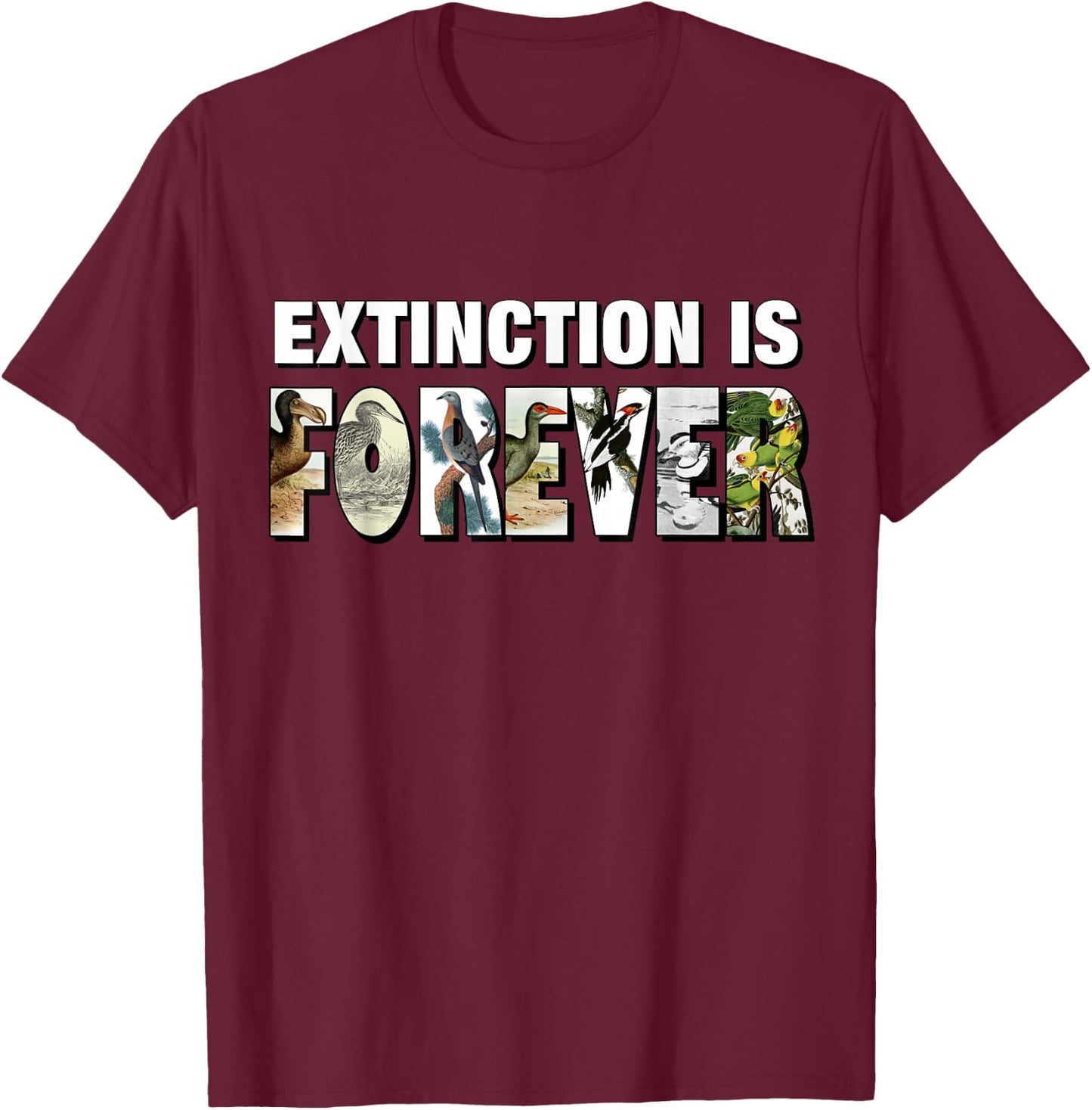 Extinction Is Forever Extinct Birds T-Shirt - T-Shirt | Maroon