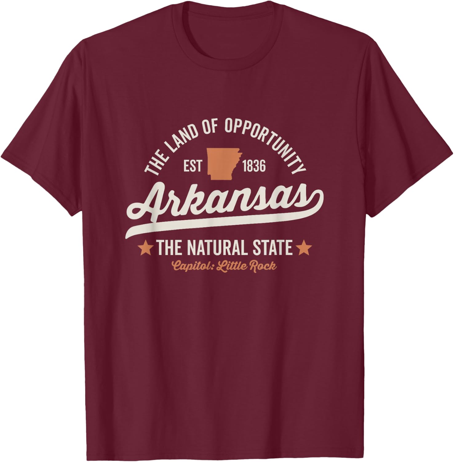 Arkansas Vintage Sports Design Natural State Light Text T-Shirt - T-Shirt | Maroon