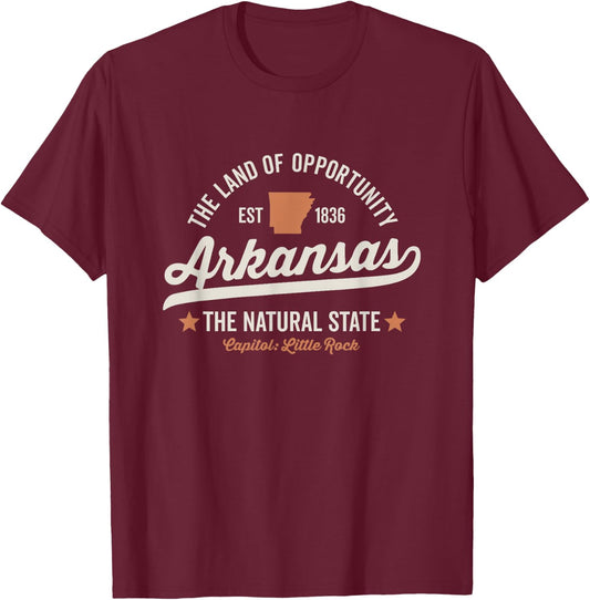 Arkansas Vintage Sports Design Natural State Light Text T-Shirt - T-Shirt | Maroon