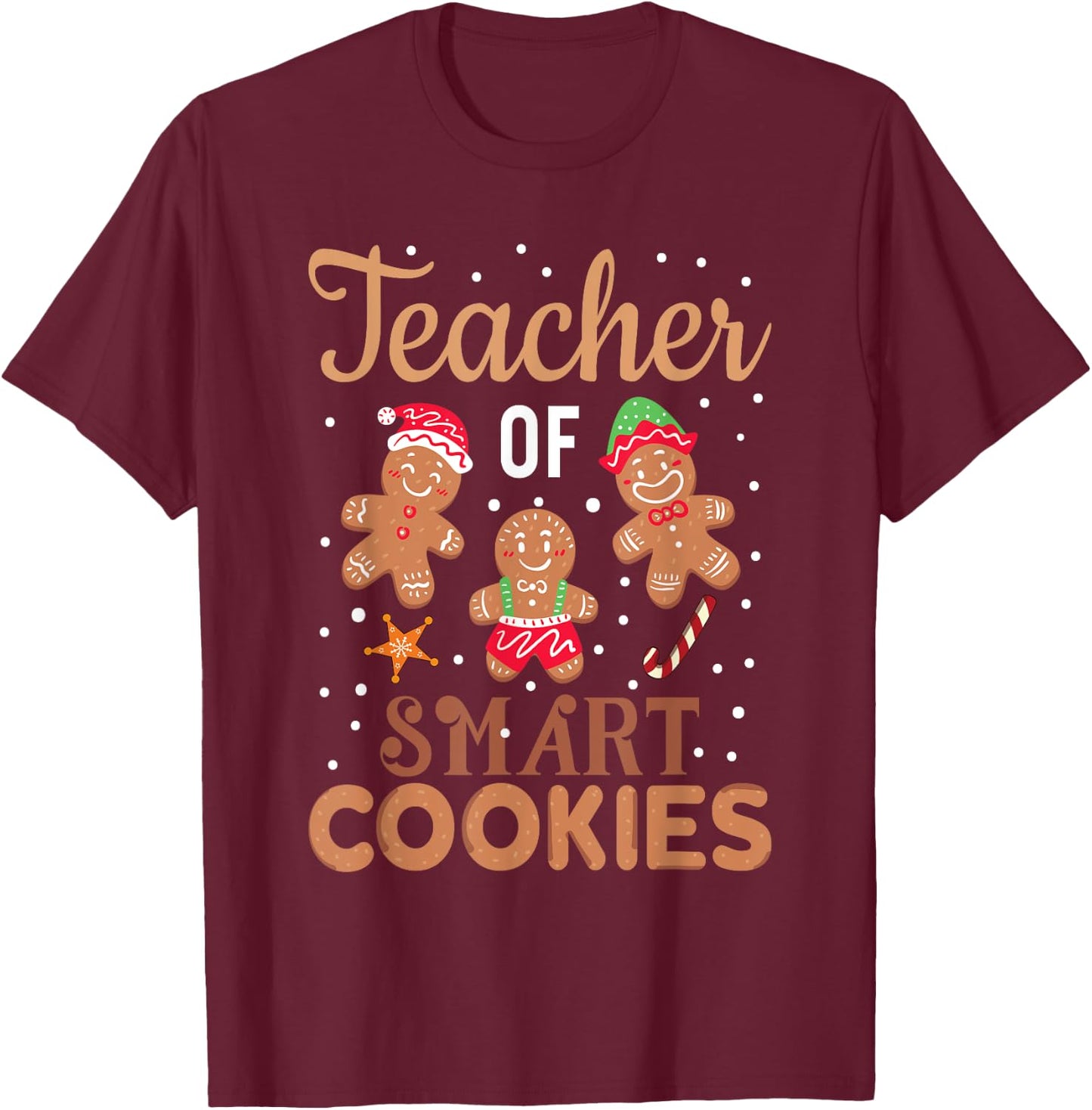Christmas Teacher Cute Gingerbread Cookies Women Kids T-Shirt - T-Shirt | Maroon
