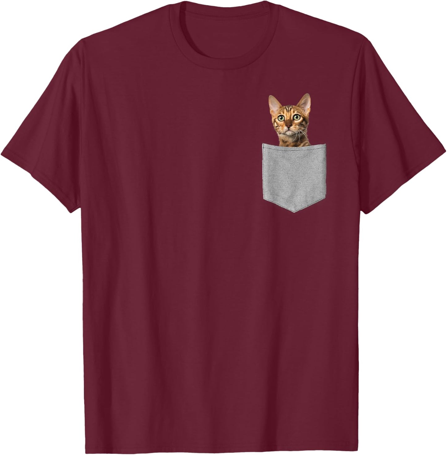 Funny Bengal Cat In Pocket Cute Kitty Lover Gifts T-Shirt - T-Shirt | Maroon