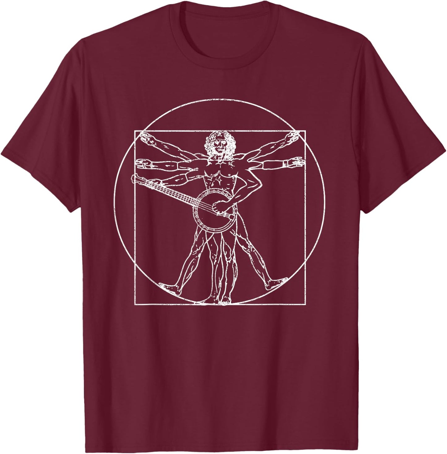 Banjo Vitruvian Man Funny Bluegrass Folk Music Banjo Player T-Shirt - T-Shirt | Maroon