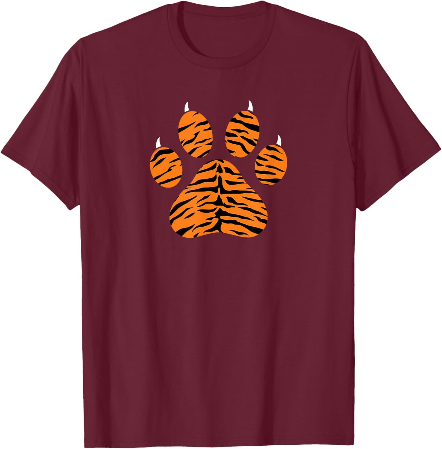 Tiger Print Paw Tiger Stripes Fierce Jungle T-Shirt - T-Shirt | Maroon
