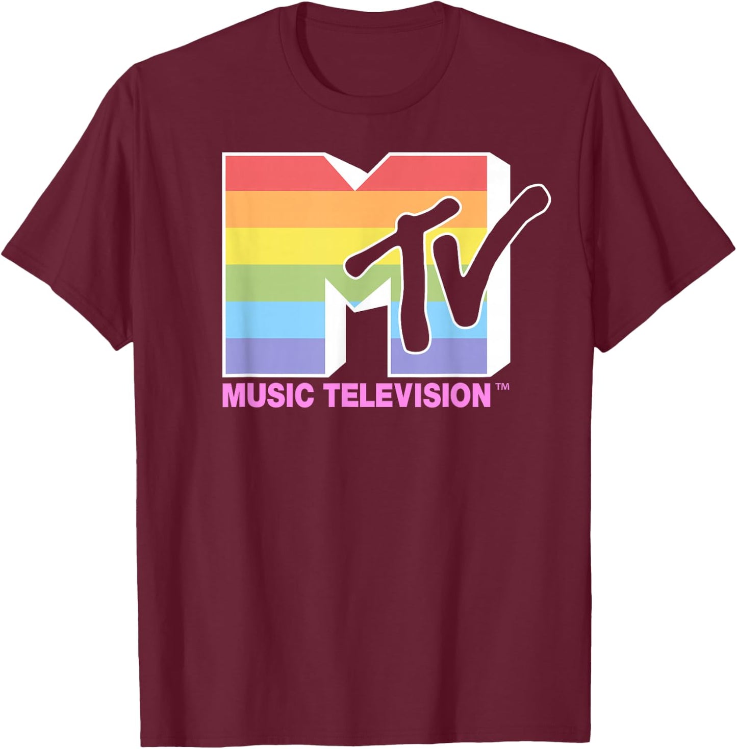 MTV Music Television Rainbow Pride Logo Fill T-Shirt - T-Shirt | Maroon