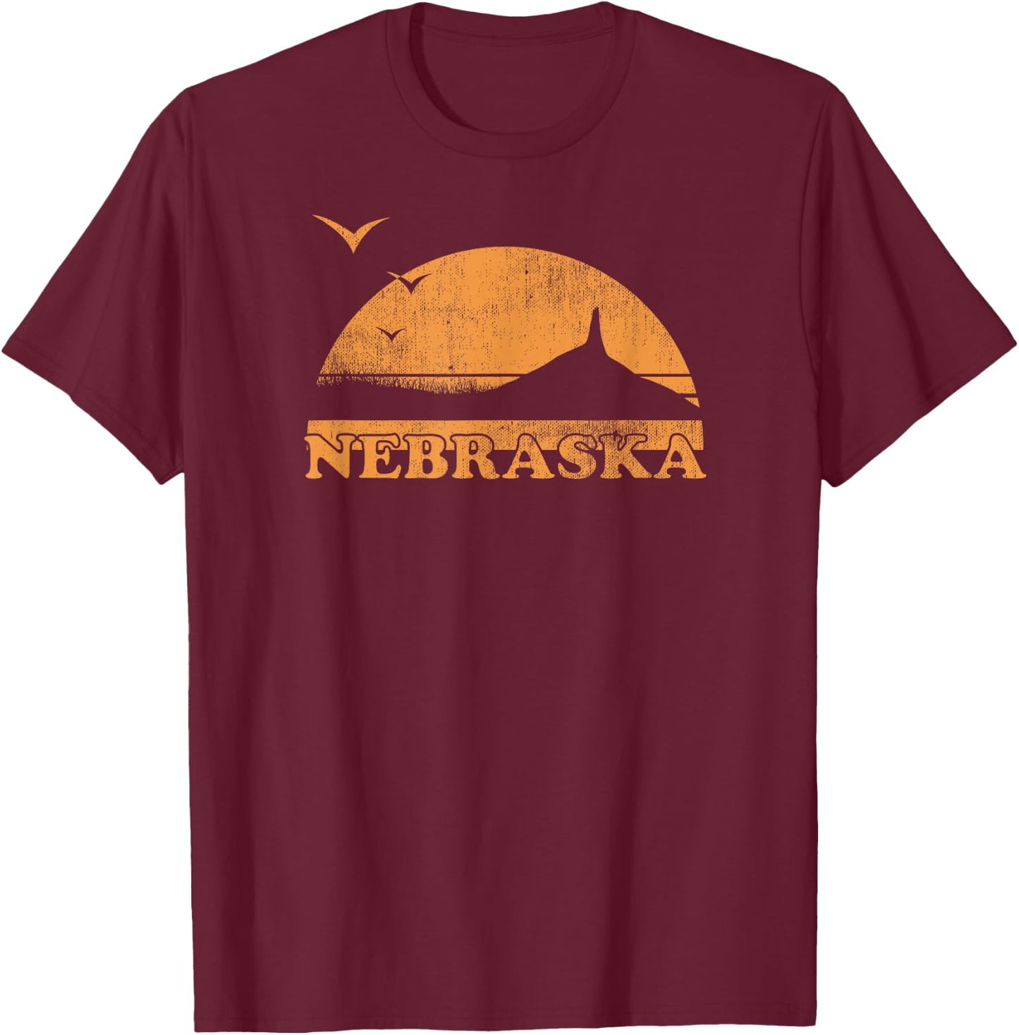 Vintage Nebraska 70s 80s Sunrise - NE Distressed T-Shirt - T-Shirt | Maroon