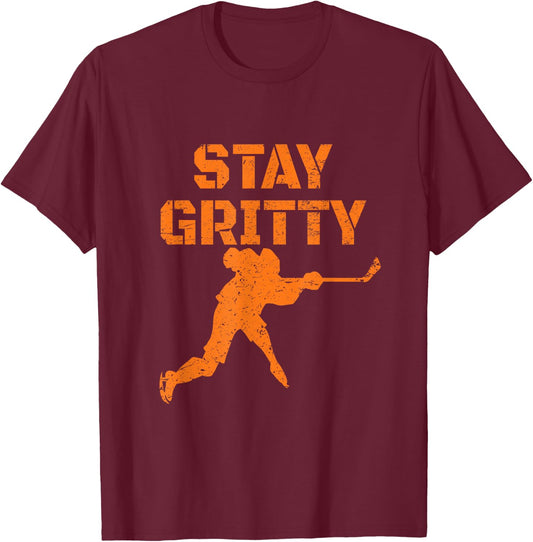Stay Gritty Funny Ice Hockey Philly Gift Vintage T-Shirt - T-Shirt | Maroon