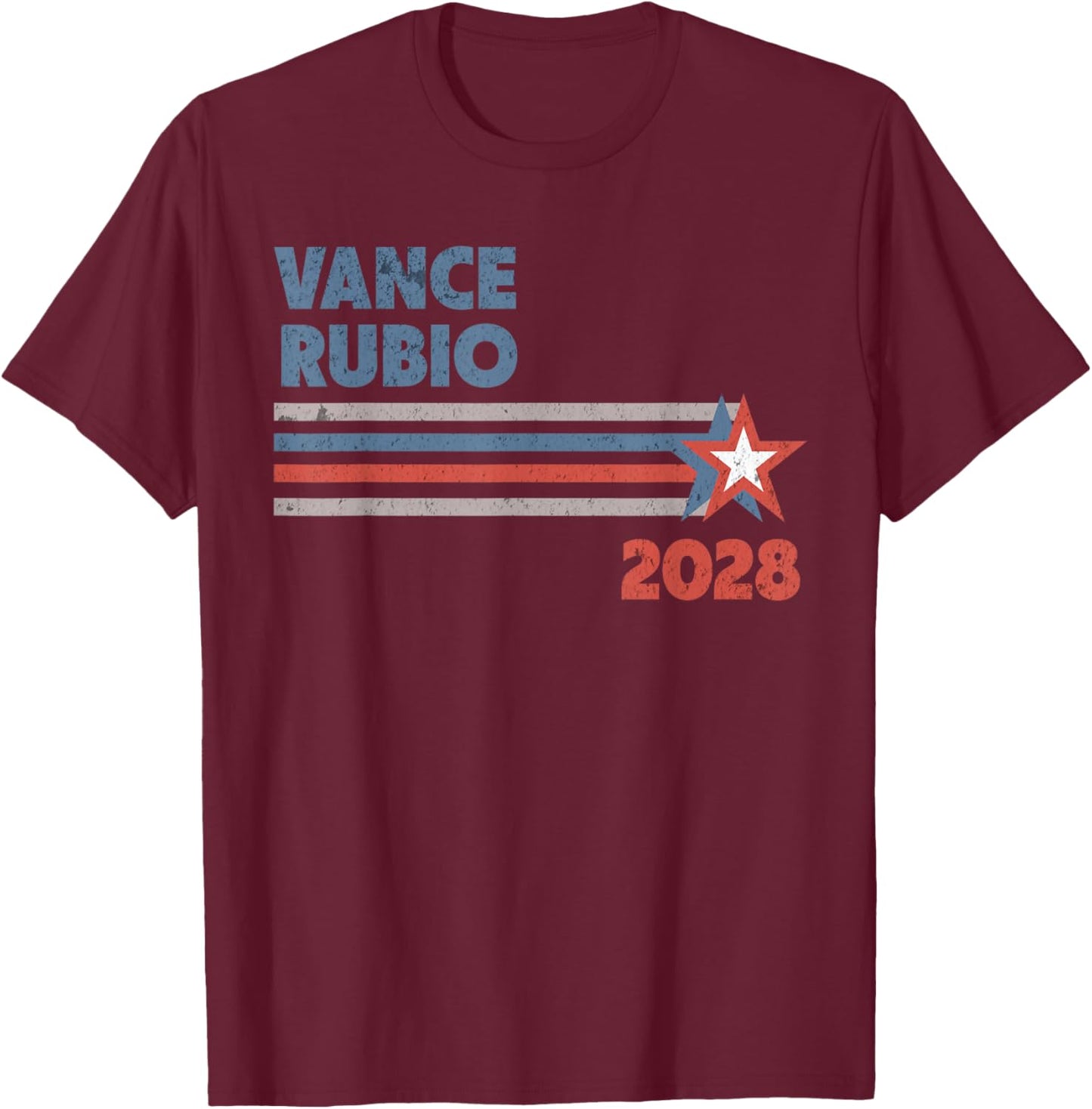 Vance Rubio 2028 Retro Stripe Republican for President T-Shirt - T-Shirt | Maroon