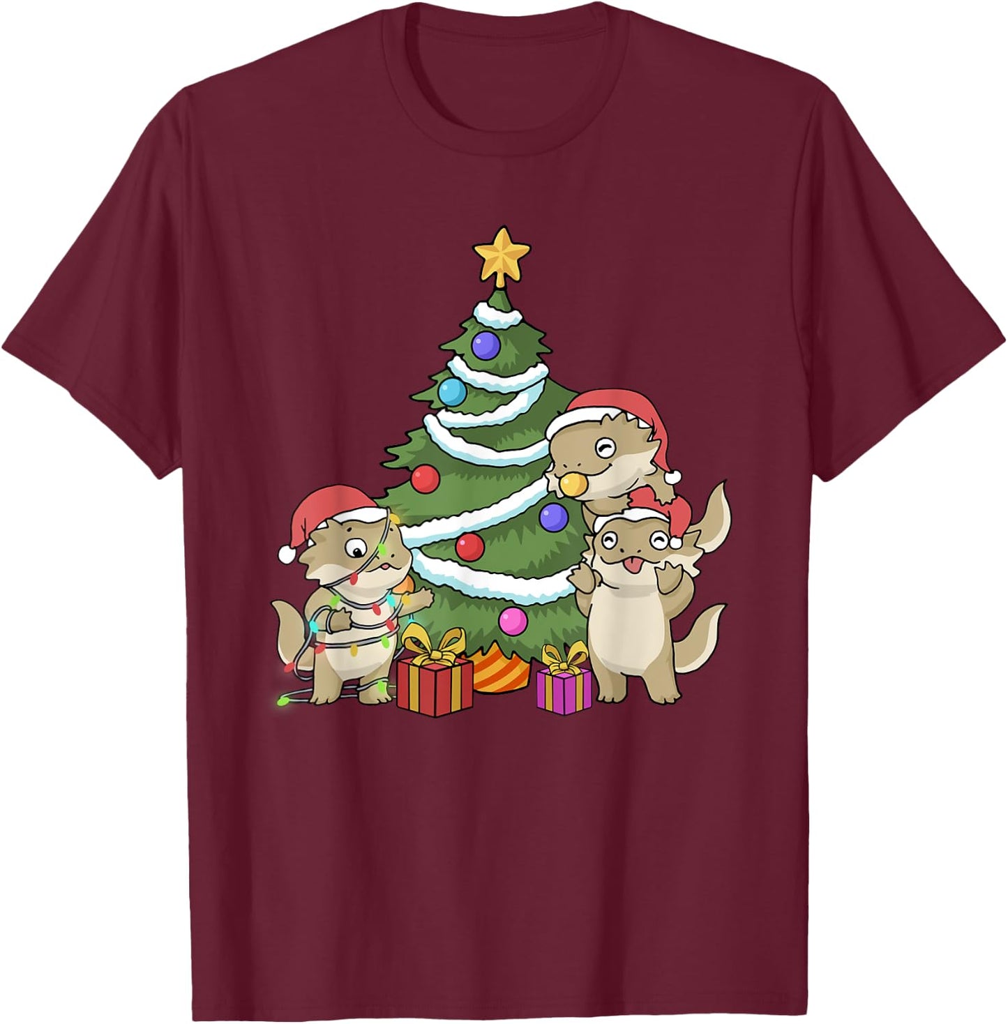 Bearded Dragon Christmas T-Shirt - T-Shirt | Maroon