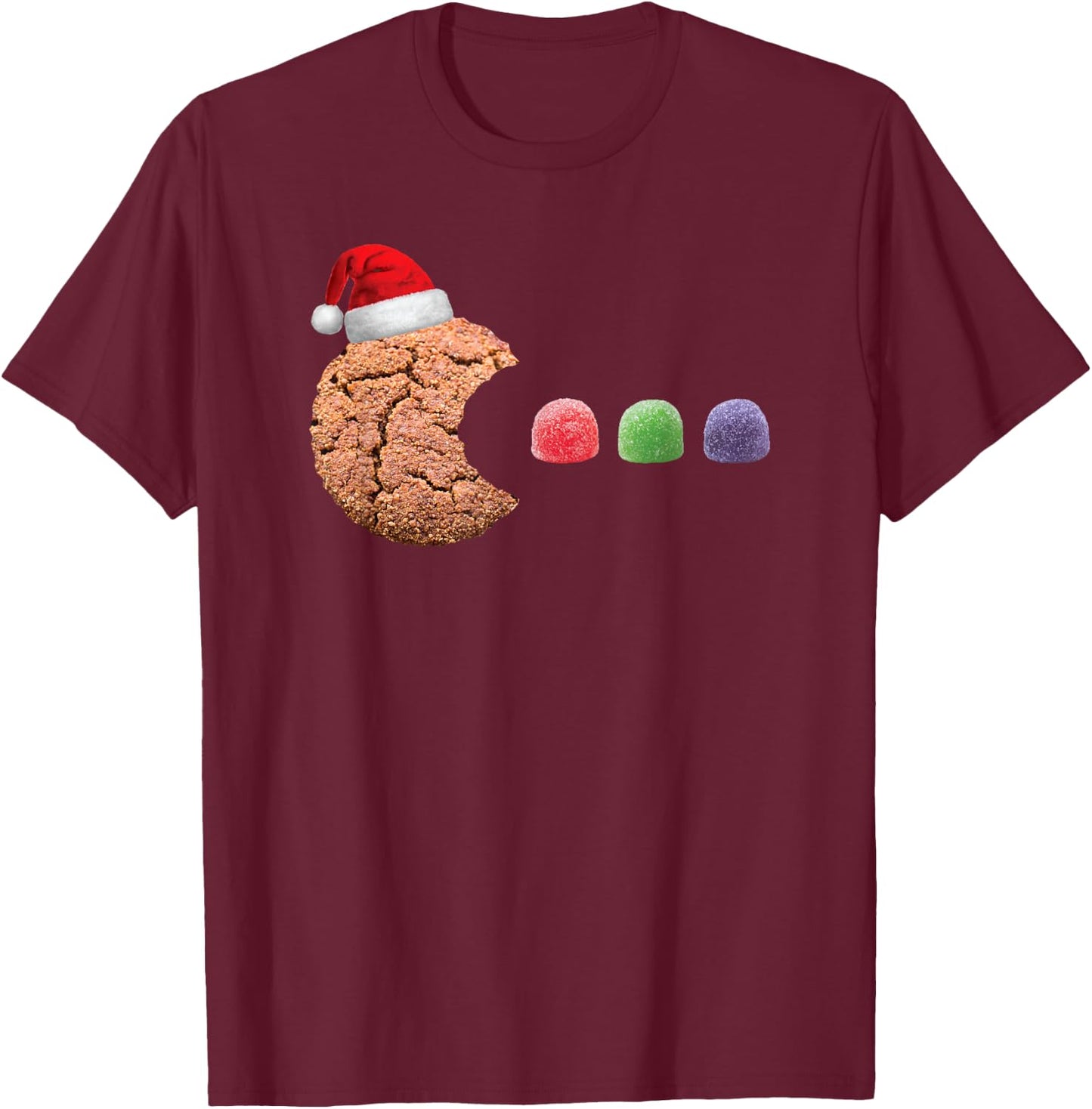 Funny 80's Retro Gamer Gingerbread Cookie Gumdrops Christmas T-Shirt - T-Shirt | Maroon