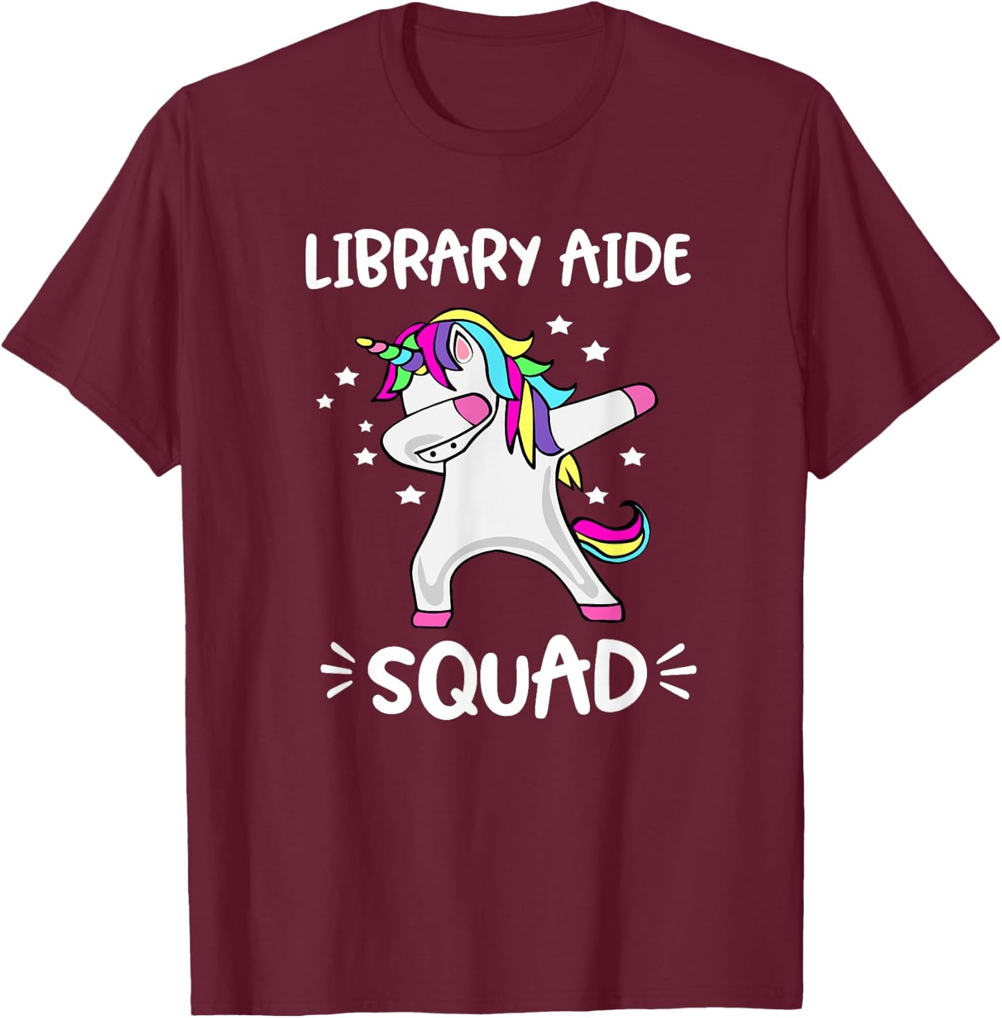 Library Aide Squad Dabbing Unicorn Library Aide T Shirt T-Shirt - T-Shirt | Maroon