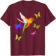 Unique Colorful Hummingbird With Butterflies T-Shirt - T-Shirt | Maroon